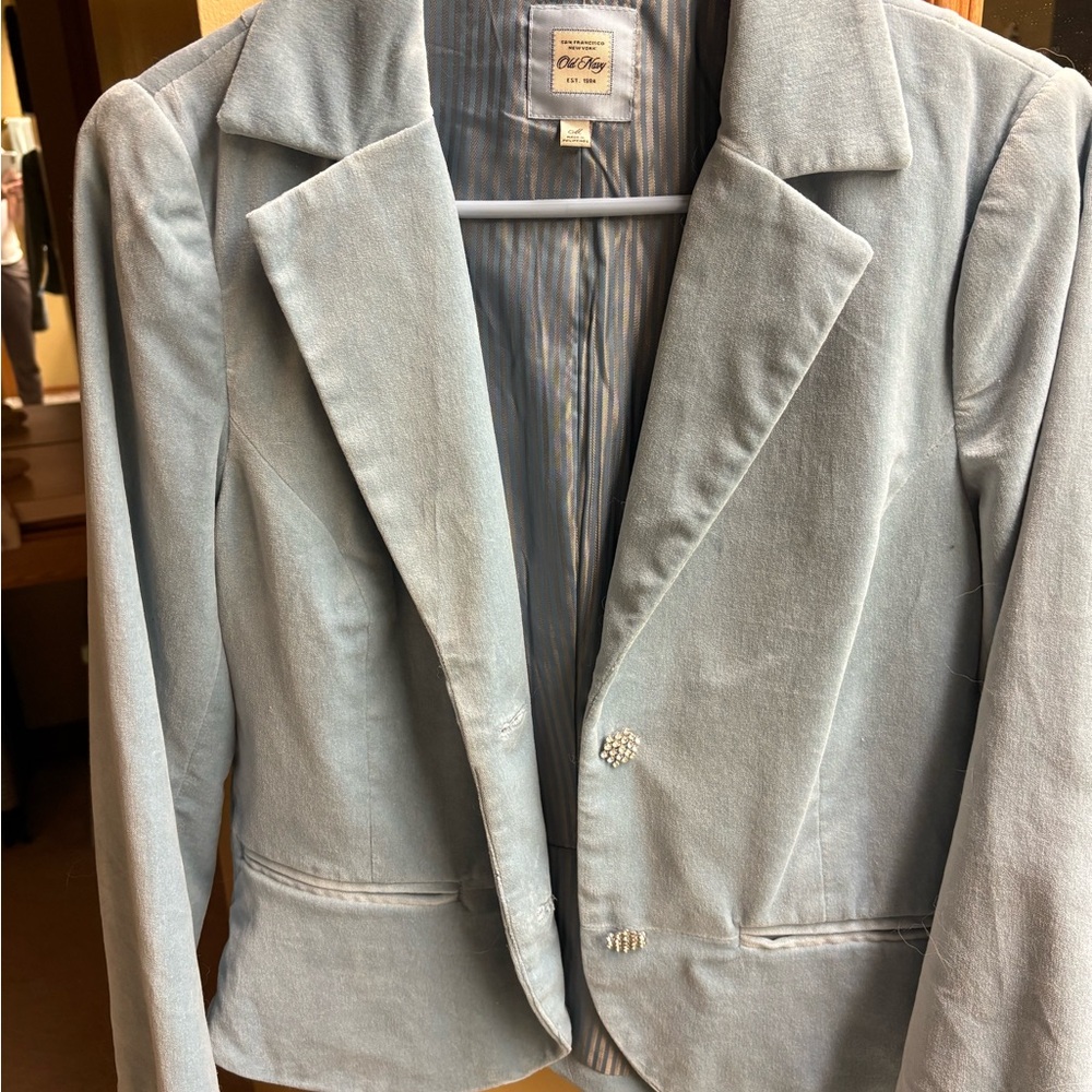 Old Navy Light Blue velvet Women's Blazer, dazzling buttons